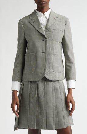 Thom Browne Glen Plaid Funmix Fresco Wool Crop Sport Coat in Black/White at Nordstrom, Size 12 Us
