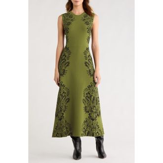 Ulla Johnson Liana Floral Jacquard Knit Midi Dress in Olive at Nordstrom, Size Petite
