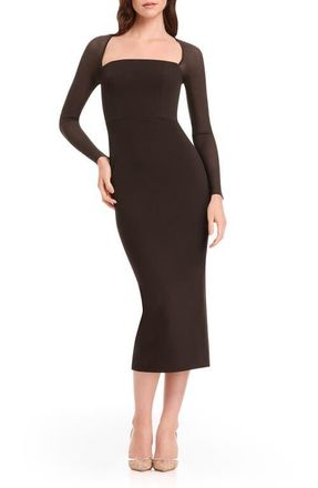 Dress The Population Maxine Long Sleeve Midi Dress in Mocha at Nordstrom, Size Xx-Small