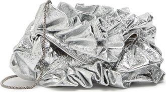 Dries Van Noten Ruffled Crinkled Metallic Leather Clutch - Silver - One Size