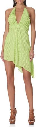 AFRM Sabrina Asymmetric Halter Dress in Lime Pin Dot at Nordstrom, Size X-Large