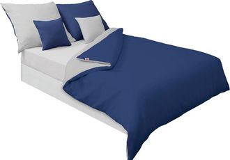 OEM Set Di Biancheria Da Letto In Raso 160x200, Double Face, Blu E Cenere