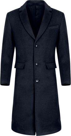 AlltheMen Mens Long Winter Coat Wool Slim Fit Outerwear Lapel Collar Trench Coat Business Elegant Coats Navy XXL