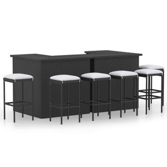 vidaXL 8 Pcs Bar Juego Para Jard&iacute;n Con Almohadillas Vime Pe Preto