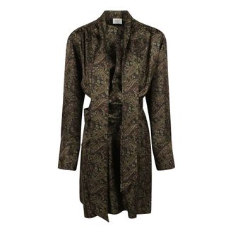 Saint Laurent Jassen, Dames, Veelkleurig, S, Satijn, Zijden Jurk met Lange Mouwen en Print