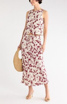 Nordstrom Rack Drawstring Maxi Skirt in Ivory- Burgundy Bowie Abstract at Nordstrom Rack, Size X-Small