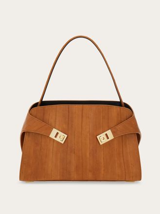 Ferragamo Women Hug soft bicolor shoulder bag (M) Beige