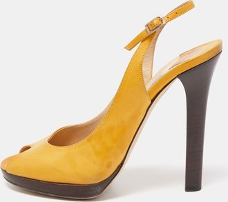 Jimmy Choo London Yellow Leather Peep Toe Slingback Pumps