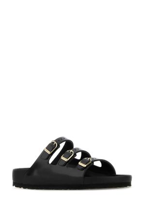 Birkenstock Womens Black Leather Florida Slippers Flat Shoes