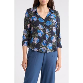 T Tahari Floral Button-Up Shirt in Mignight Rose Print at Nordstrom Rack, Size X-Small