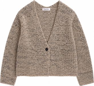Pomandere Sand V-Neck Alpaca Wool-Blend Cropped Cardigan