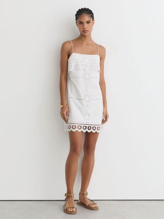 Reiss Cotton Lace-detail Mini Dress, 14