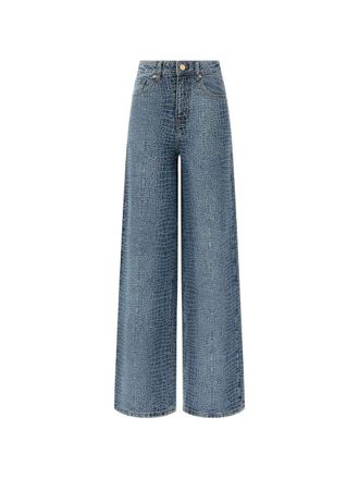 Self Portrait Croc Effect Wide Leg Jeans