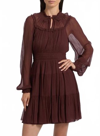 Ulla Johnson Ava Silk Long Sleeve Mini Dress In Mahogany