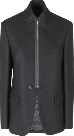 Maison Margiela Black Structured Shoulders Zip Wool-Blend Blazer