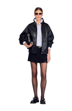 Sandro Oversized leather jacket in Black at Nordstrom, Size 42 Eu