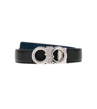 Ferragamo Black Blue Logo Reversible Belt