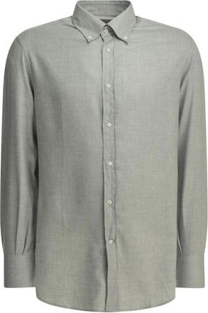 Brunello Cucinelli Camicia Button-Down in Cotone e Lyocell - - Shirts - Uomo - Grigio - XL