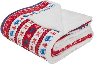 Beliani Beliani - Winter Blanket Red and Blue Two-Sided Fluffy Seasonal Pattern 200 x 220 cm Reka