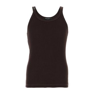Dolce & Gabbana Sleeveless Tops, male, Brown, Size: XL Ribbed cotton tank top