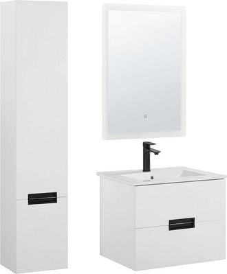 Beliani Beliani - Mueble De Ba&ntilde;o Con Espejo Led Blanco Mdf Lavabo De Cer&aacute;mica Armario Pared Tudela