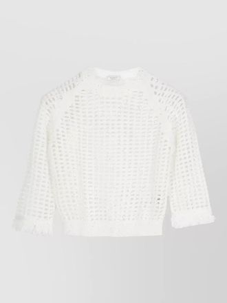 PESERICO cotton crewneck sweater sequins perforated knit