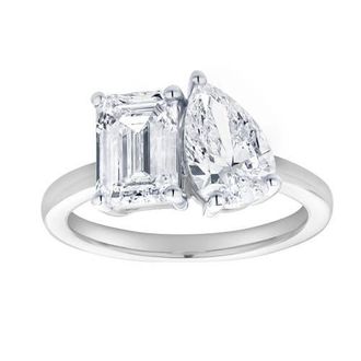 LuvMyJewelry Evermore 14K Gold Toi et Moi Emerald and Pear Lab Grown Diamond Ring - 3 ct in 14K White Gold at Nordstrom, Size 6.5