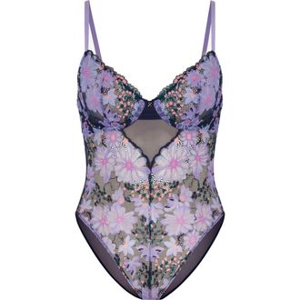 Savage x Fenty Fleur Fantasy Underwire Teddy in Dark And Stormy Blue at Nordstrom, Size X-Small