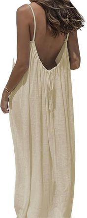 Generic Womens Solid Color Backless Cami Dress, Cami Lounge Dress Backless Casual Sleeveless, Ladies Clothes for Beach (Apricot,XL)