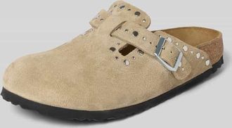 Birkenstock Hausschuhe aus echtem Veloursleder Modell Boston Rivet in Taupe, Gr&ouml;&szlig;e 36