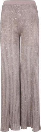 D.exterior Glitter Knit Wide Leg Pants - Dames - Wijde Broeken - Bruin - S - Broeken