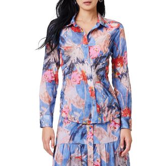 Nic+Zoe Dreamscape Crinkle Button-Up Shirt in Blue Multi at Nordstrom Rack, Size Xx-Large
