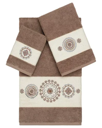 Linum Home Textiles Isabelle Turkish Cotton 3Pc Embellished Towel Set
