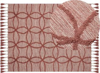 Beliani Alfombra De Algod&oacute;n Rojo Claro 160 X 230 Cm Hecho A Mano Geom&eacute;trico Kirsehir