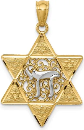 Diamond2Deal 14k Two-tone Gold Gold Polished Star of David Chai Pendant