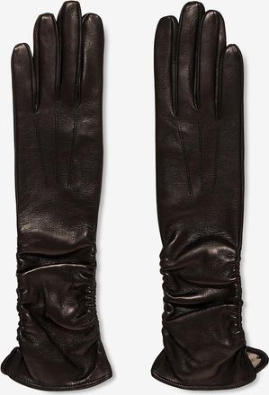 Restelli Guanti Lange Handschuhe aus gepr&auml;gtem Leder mit Seidenfutter