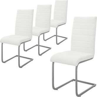 ML Design Ml-design - Set De 4 Sillas De Comedor, Tapizadas De Pu Imitaci&oacute;n De Cuero Blanco, Respaldo Alto Asiento Dise&ntilde;o Cantilever Para Comedor, Sal&oacute;n O Cocin
