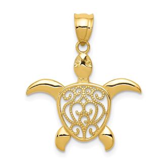Diamond2Deal 14k Yellow Gold Polished Filigree Sea Turtle Pendant