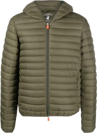 Save The Duck logo-patch padded jacket - men - Nylon/Nylon - L - Green