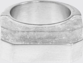 Rick Owens Anello Hollywood in ottone argentato con logo inciso