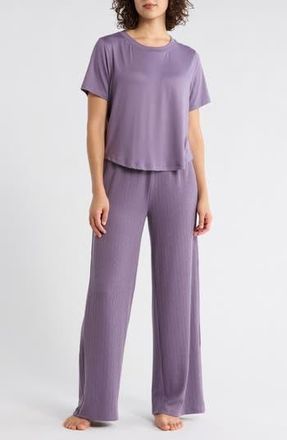 Yogalicious T-Shirt & Wide Leg Pants Pajamas in Indigo Twist at Nordstrom Rack, Size X-Small
