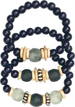 Twine & Twig Womens Trio Stack Bracelet Set In Black, Gray
