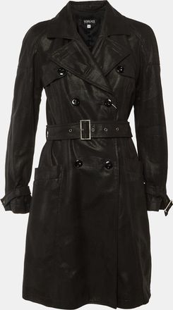 Versace Black Patterned Cotton Trench Coat