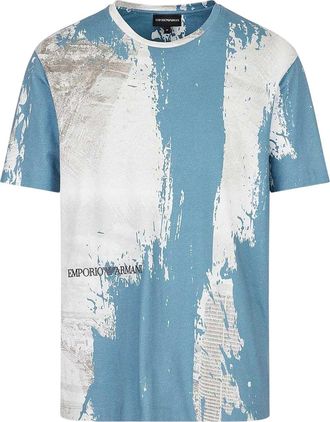 Emporio Armani Heren Logo T-shirt met all-over print (Blauw/Wit)