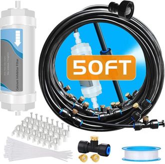 OEM Sistema De Nebulizaci&oacute;n Con Filtro De Agua - L&iacute;nea Mejorada De 15 M (50 Pies) Y 18 Boquillas De Nebulizaci&oacute;n De Lat&oacute;n Para Refrigeraci&oacute;n De Patios Ext