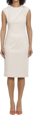 Maggy London Straight Twist Neck Midi Sheath Dress In Cream
