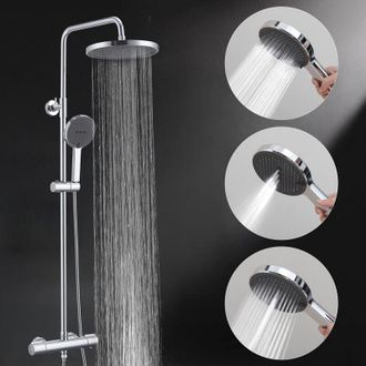 HOMELODY Homelody - Columna De Ducha Termost&aacute;tica Cromada Con Grifo De Lat&oacute;n, Kit De Ducha Con Altura Ajustable, Sistema De Ducha Completo