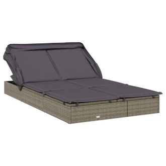 vidaXL Vidaxl - Tumbona 2 Personas Toldo Plegable Rat&aacute;n Pe Gris 213x118x97 Cm