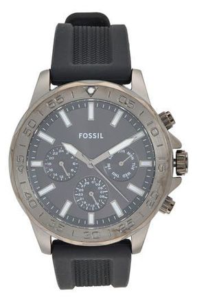 Fossil Bannon Multifunction Silicone Strap Watch, 45mm in Gunmetal at Nordstrom Rack