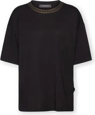 Elena Miro Tops, Dames, Zwart, 3Xl, Katoen, Katoenen T-shirt met studs en zijveters